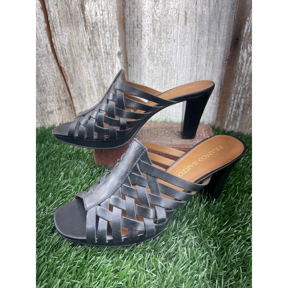 Franco Sarto Tally Woven Black Leather Slip-On Pumps Women's 9